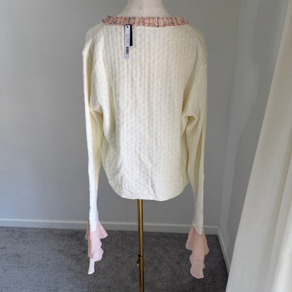 NWT Sioni Tweed Cardigan Pink Large Coquette Ballet Preppy Chic Romantic Girly - Picture 7 of 12